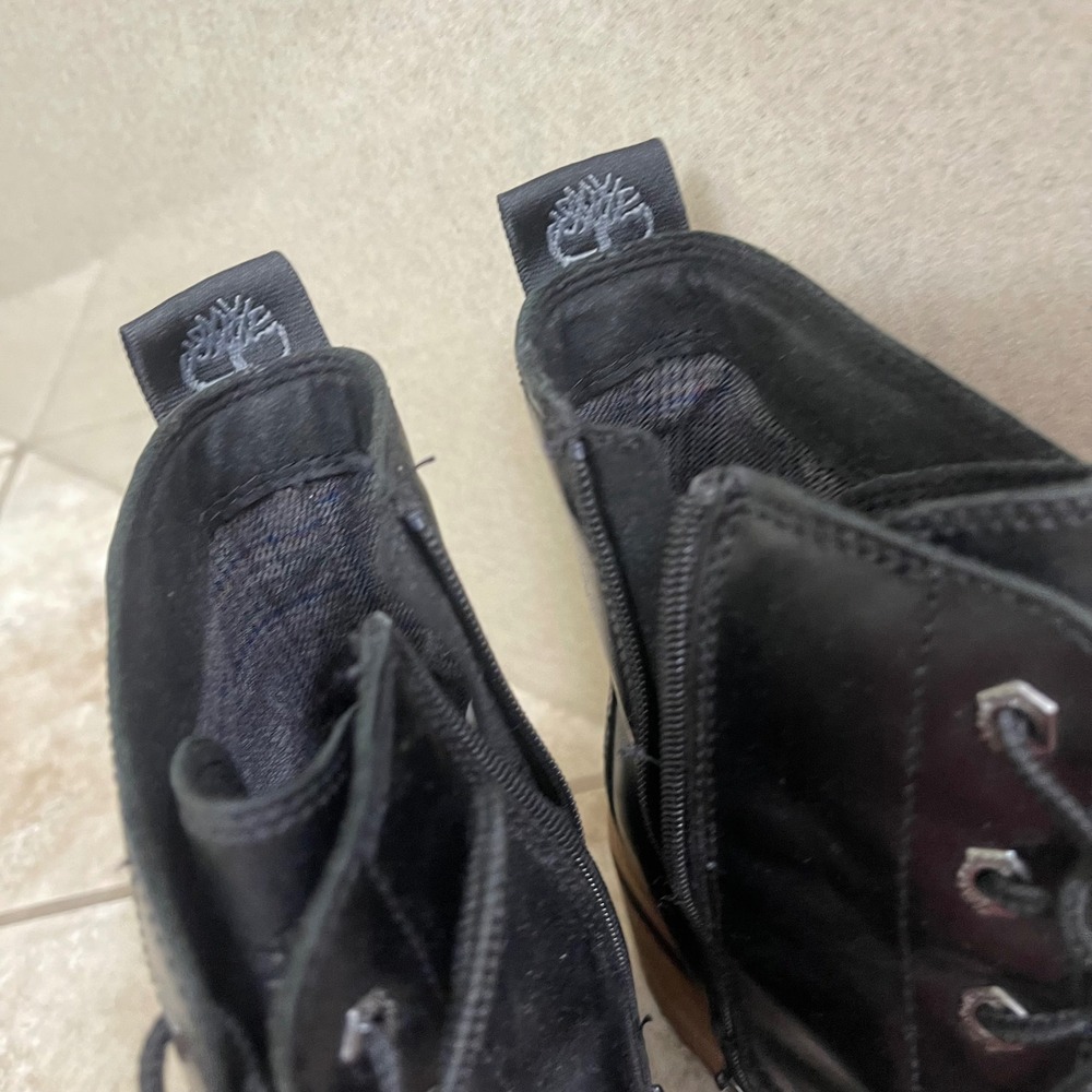 Timberland Sienna High Black Leather Lace Up Side Zip Block Heel Boots Women 8.5 - Picture 3 of 11